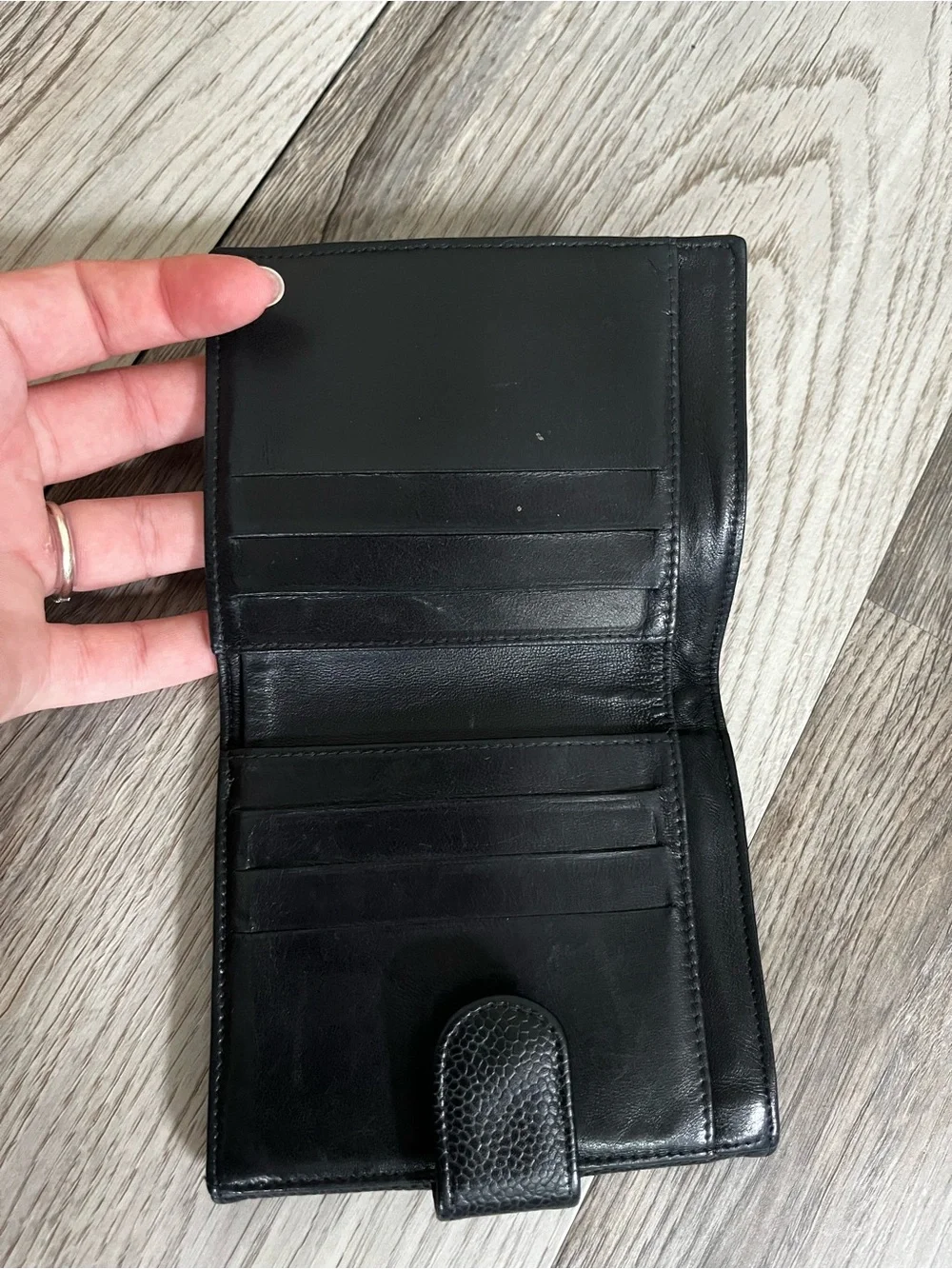 CHANEL Black Caviar Leather Card & Key Holder with Embossed CC